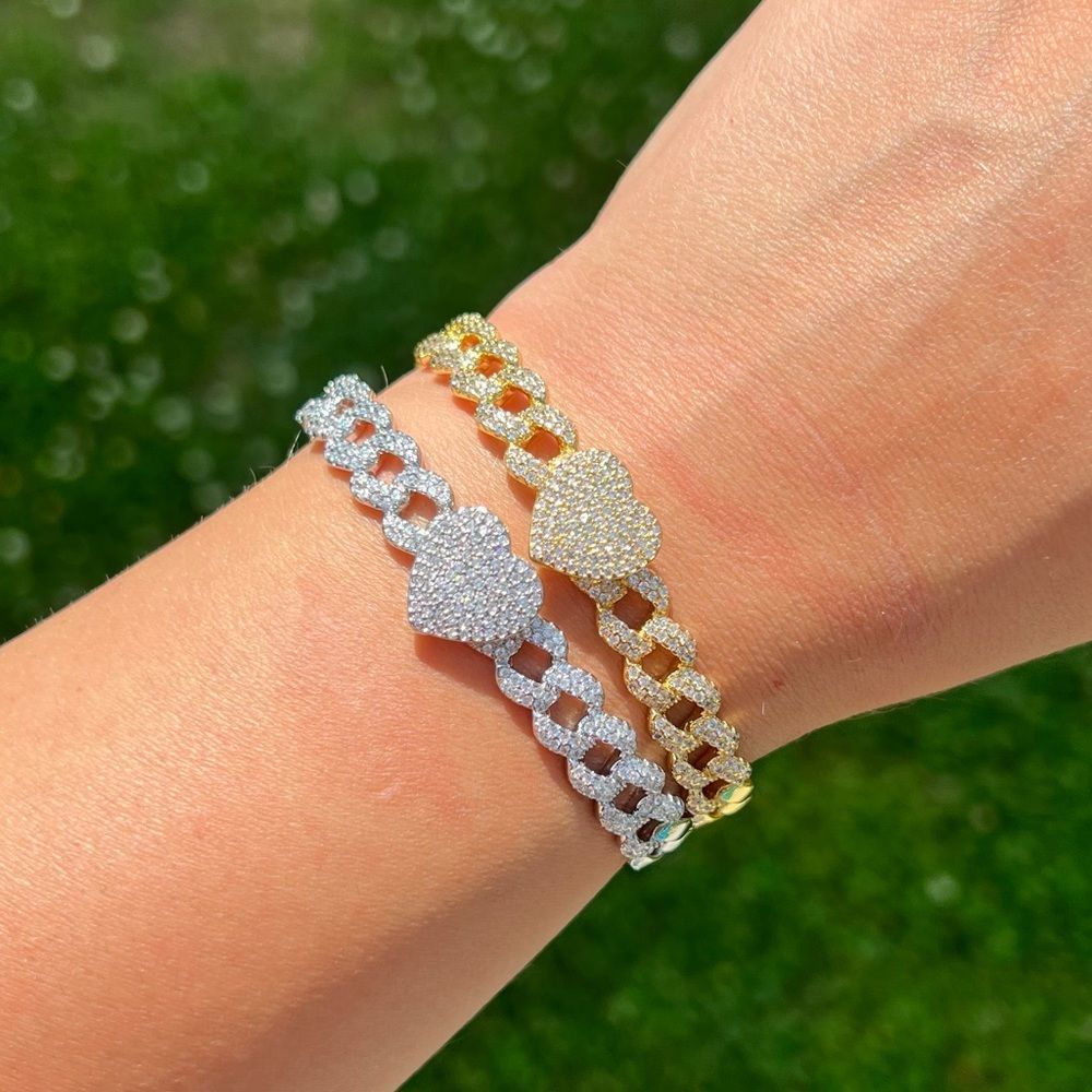 Heart Diamond Link Cuff Bracelet